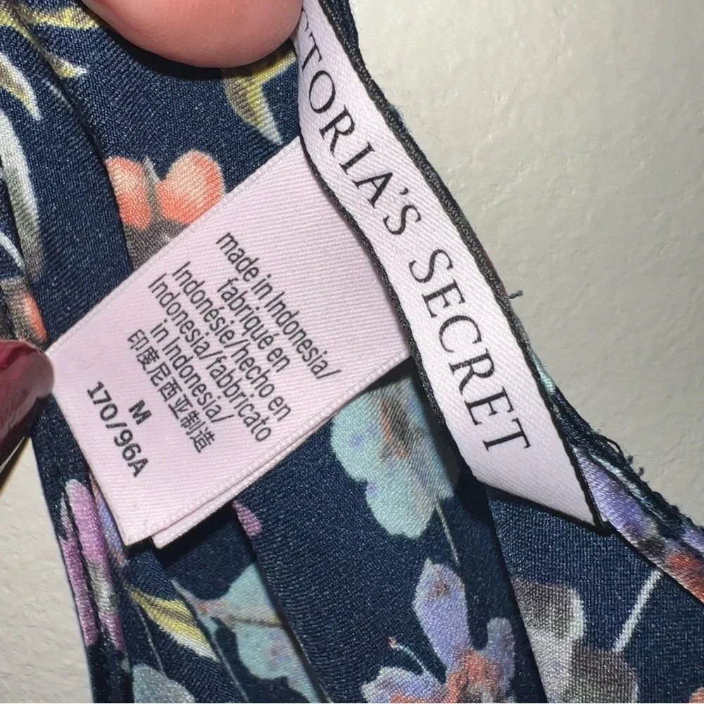 Victoria’s Secret Satin Cami Top with Racerback Spaghetti Straps Navy Floral Med